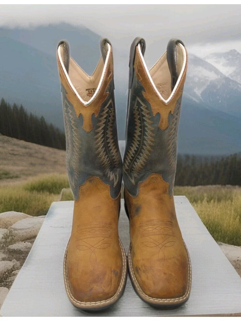 Cody James Brown & Green Square Toe Western Cowboy Boots Mens Boys 5 / Womens 6